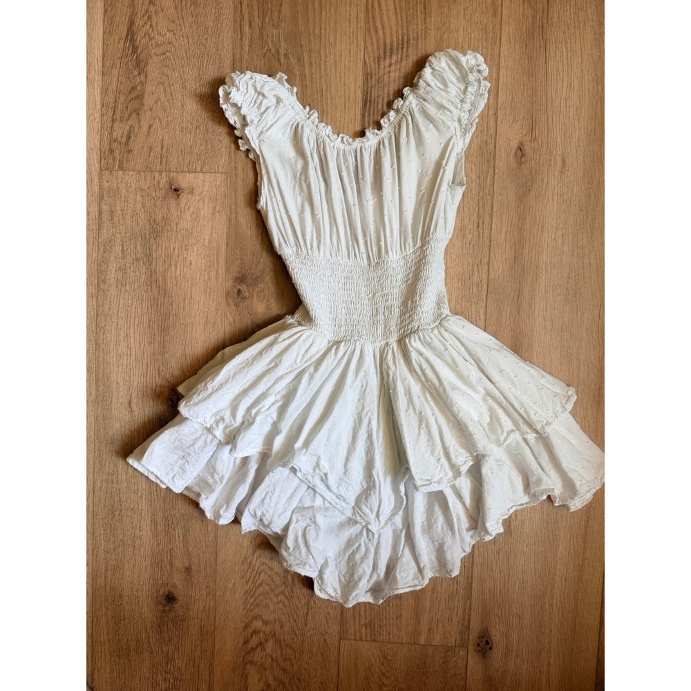 Princess Polly White Swiss Dot Ruffle Mini Romper Smocked Waist Boho Size - Picture 4 of 5